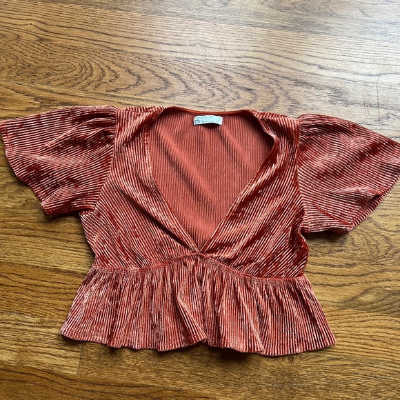 Urban Outfitters Tops - Urban Outfitters Burnt Orange Ribbed Stretch Velvet Crop Top – Size S-P